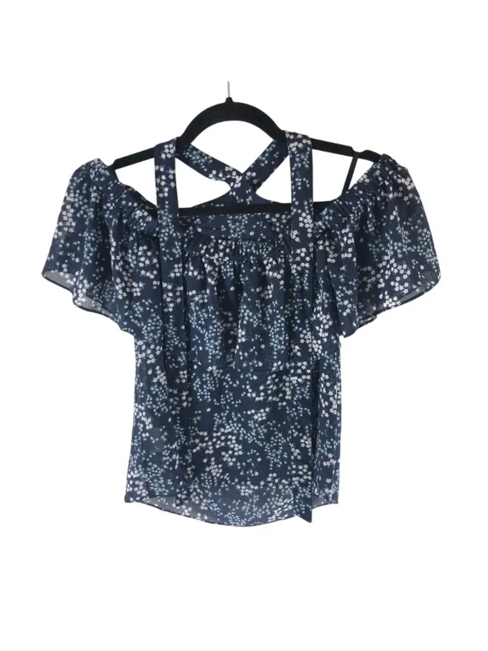 Michael Michael Kors Floral Off-The-Shoulder Navy Top Small 100% Polyester